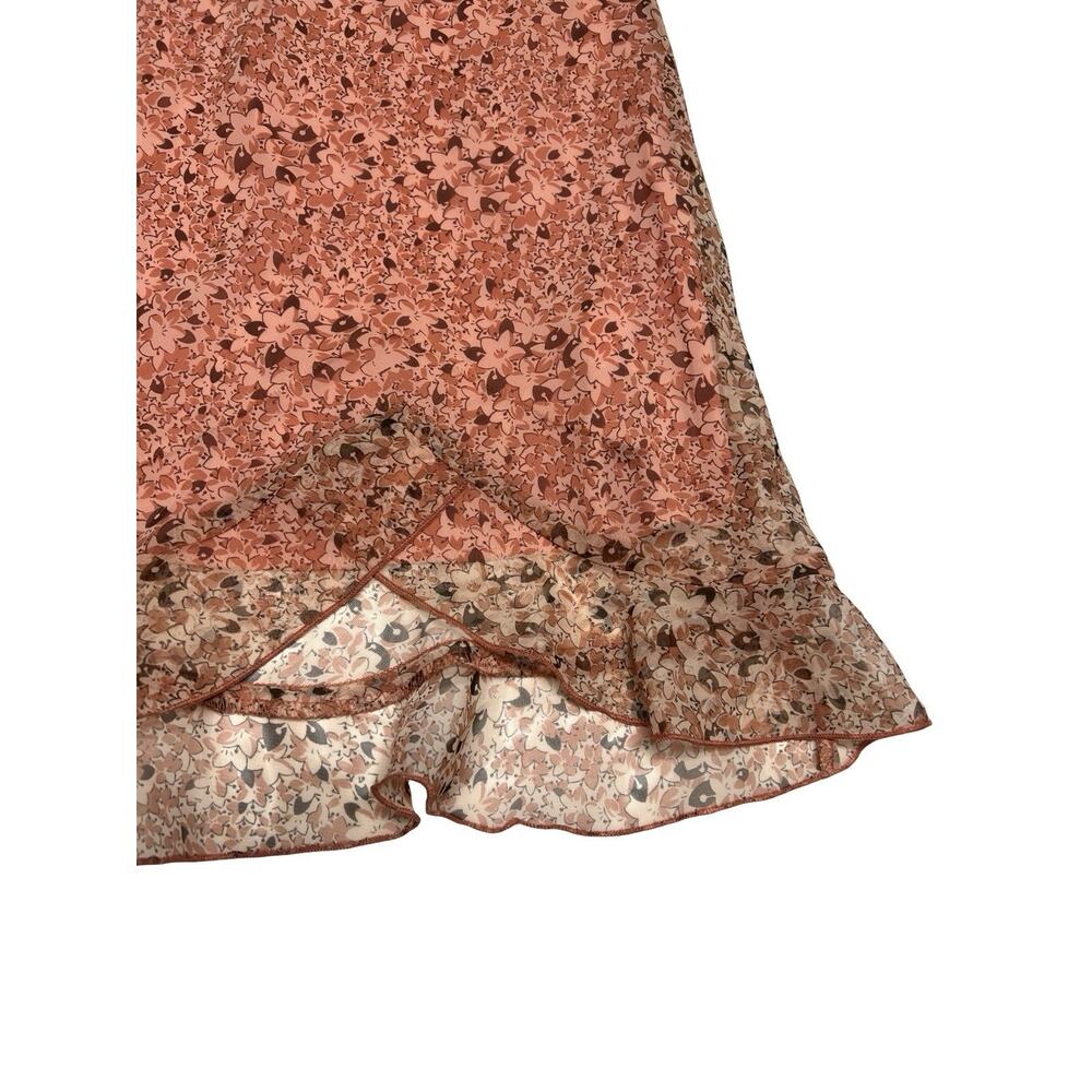 Vintage Coral Pink Floral Pull On Midi Skirt size XL 90s Y2K Fairy USA Festival - Picture 2 of 6